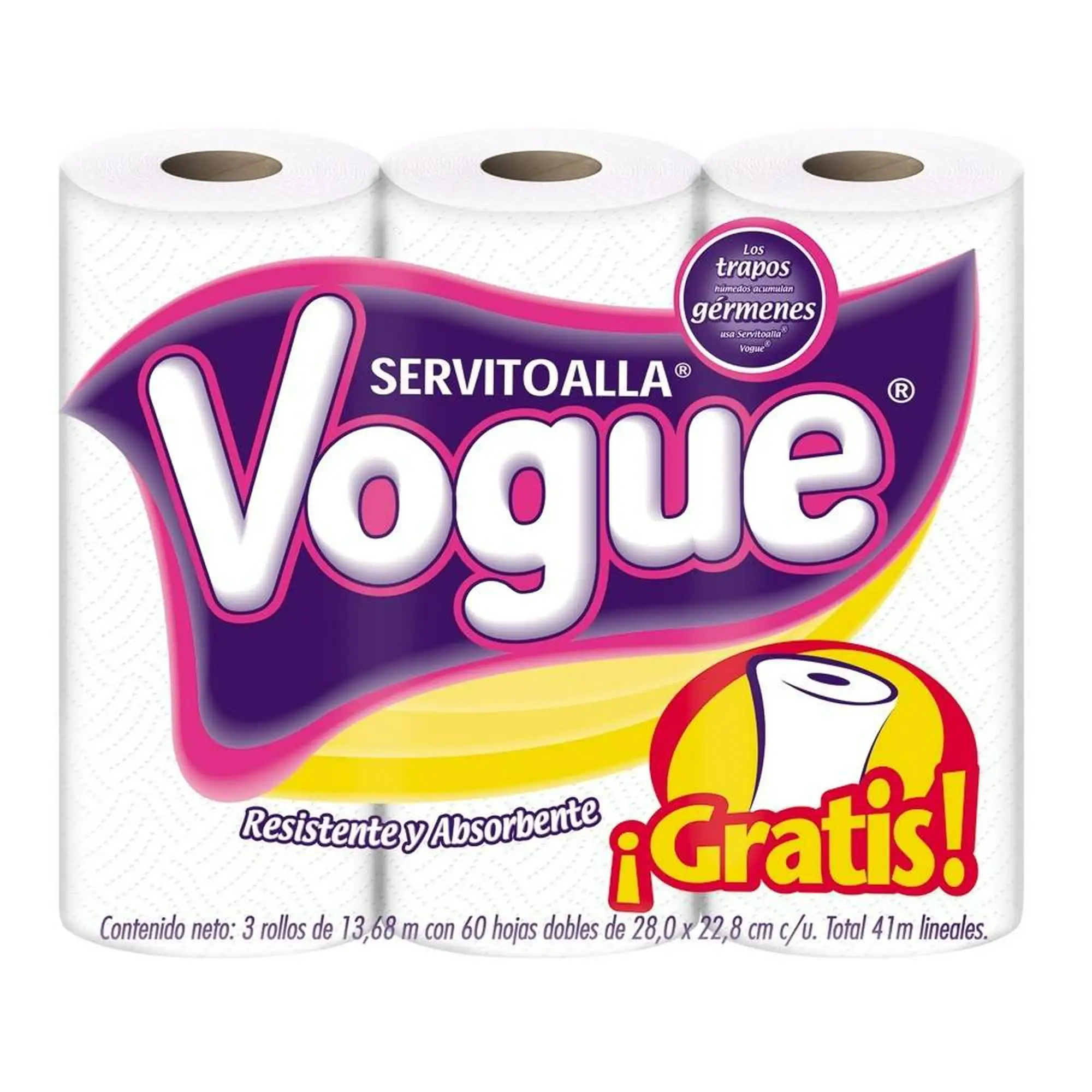 servitoallas vogue 3 rollos 50 pz