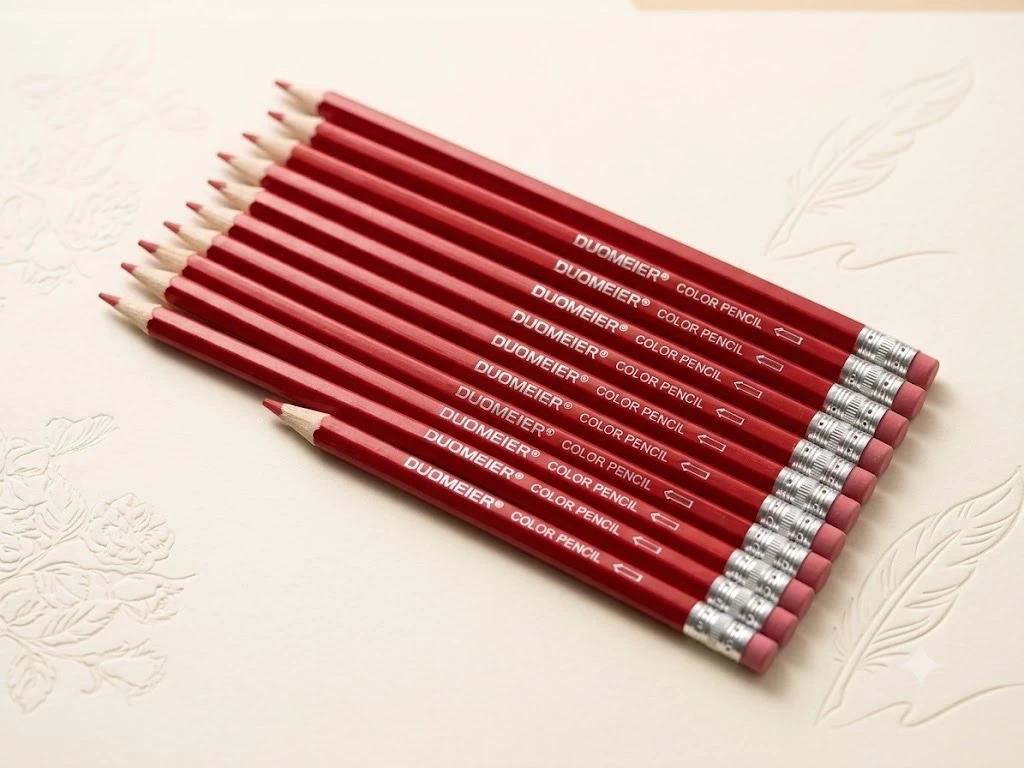 Paquete de 12 Lápices de Color Rojo con Goma Integrada – Duomeier
