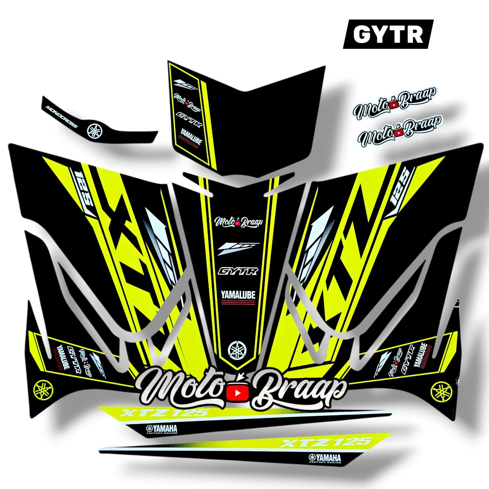 Xtz 125 Calcomanias GYTR negro con Amarillo