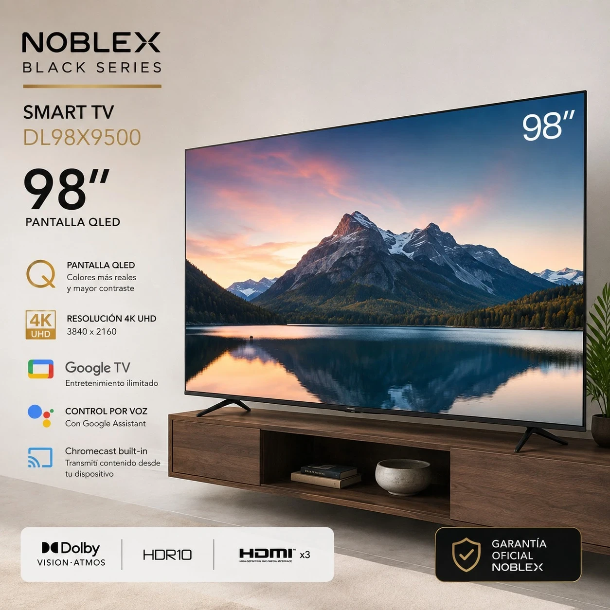 SMART TV NOBLEX QLED BLACK SERIES 98" GOOGLE TV DL98X9500