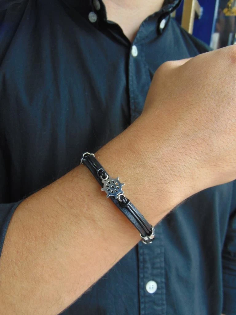 PULSERA ACERO PLATE HOMBRE CUERO DIJE TIMON  