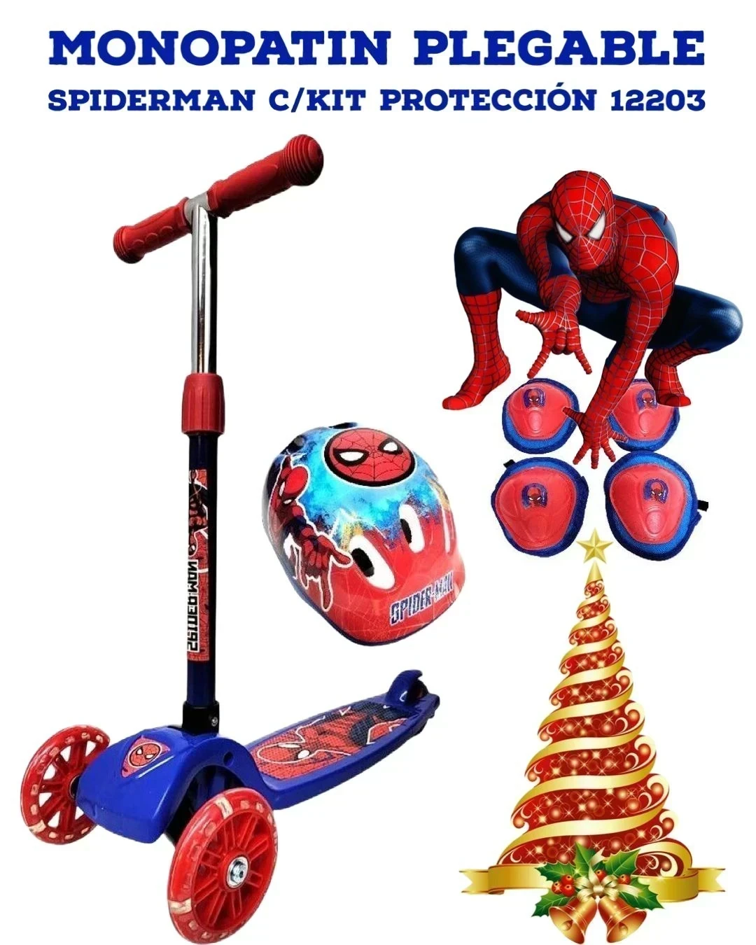 MONOPATÍN PLEGABLE SPIDERMAN C/KIT DE PROTECCIÓN 