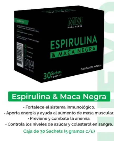 Espirulina & Maca Negra Caja de 30 sachets de 5g c/u Maca Works