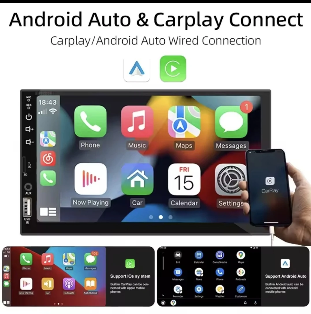 RADIO 1 DIN CARPLAY ANDROID BLUETOOTH 7" TÁCTIL  2