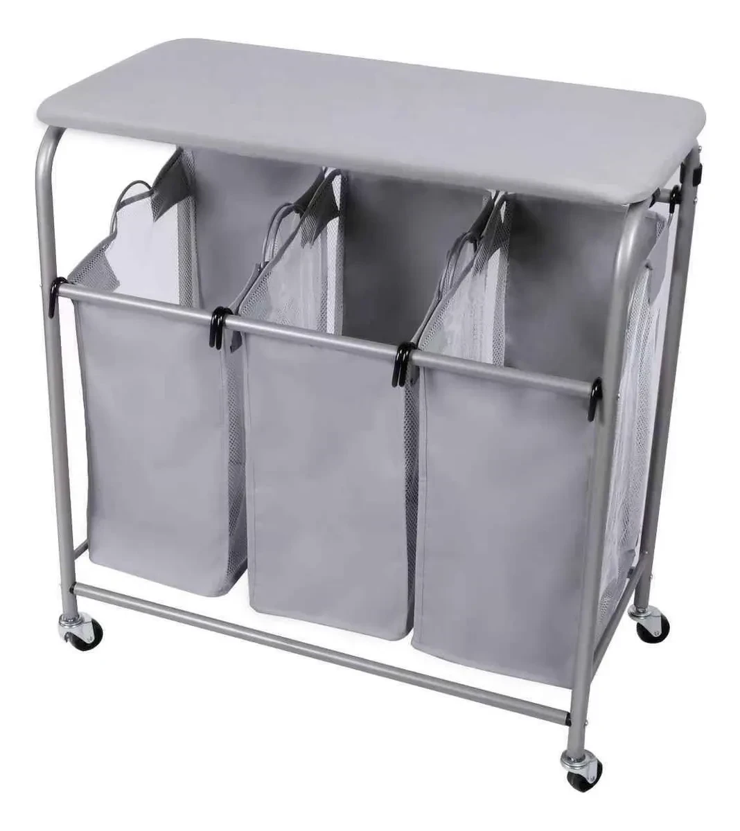 CANASTO PARA ROPA ORGANIZADOR TRIPLE +TABLA DE MADERA, CON RUEDAS (5W1-19-22)