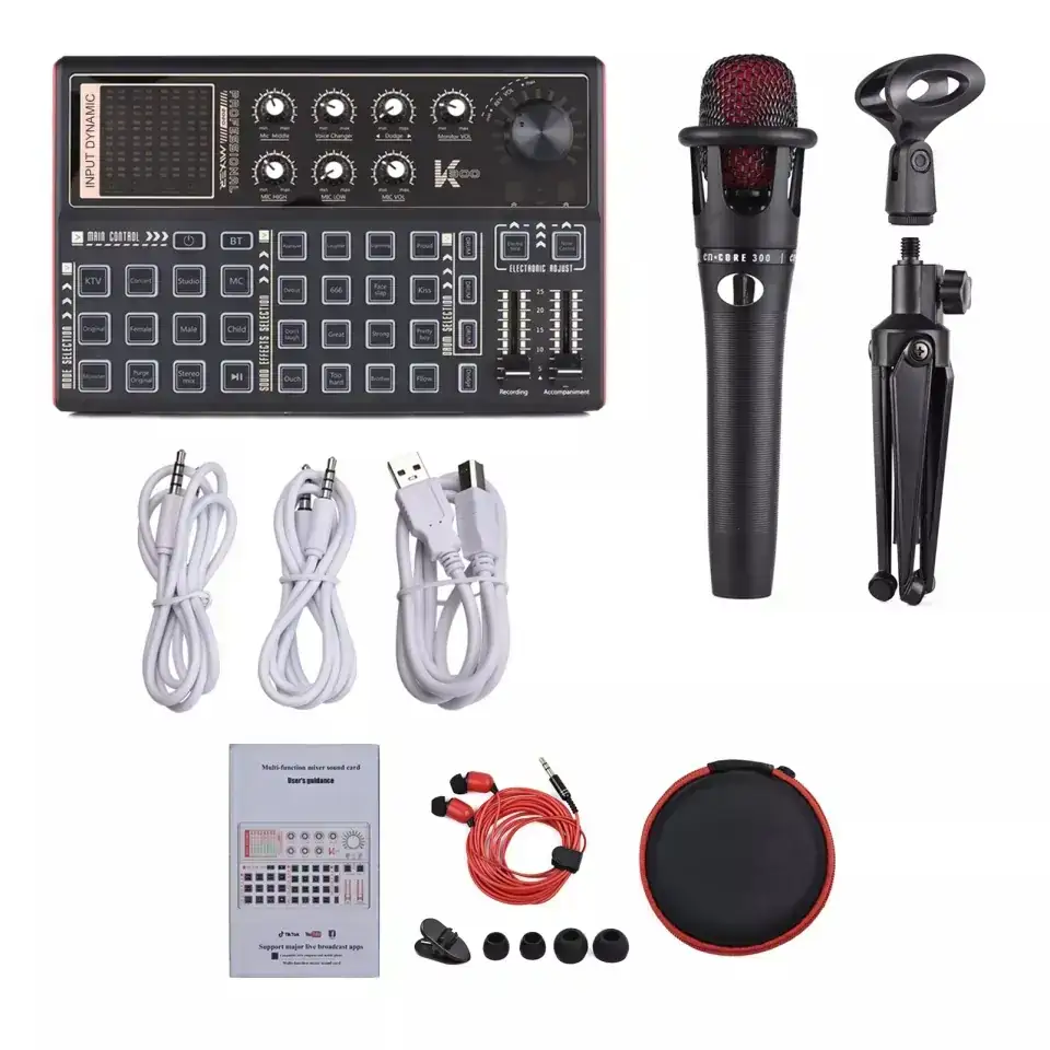 Muslady-tarjeta de sonido en vivo K300, cambiador de voz externo, Kit mezclador de Audio, batería recargable integrada, múltiples efectos de sonido 2