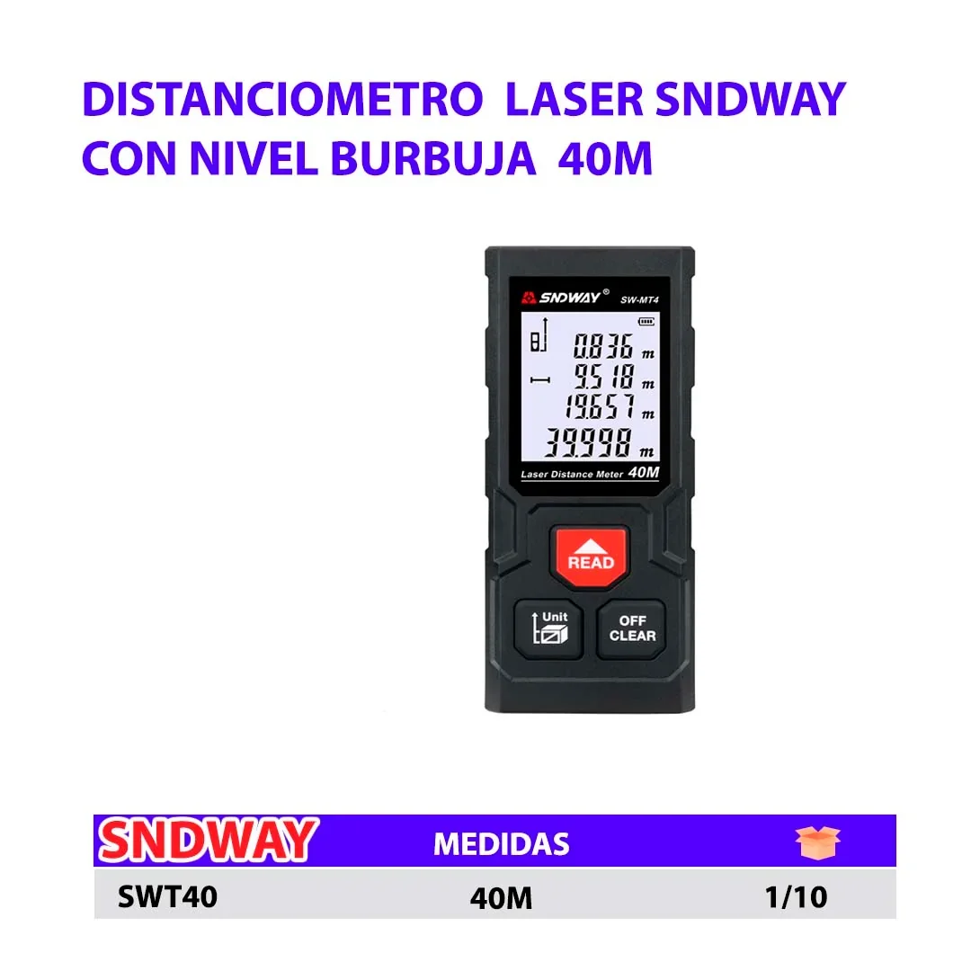 Distanciometro LASER SNDWAY c/Nivel Burbuja 40M