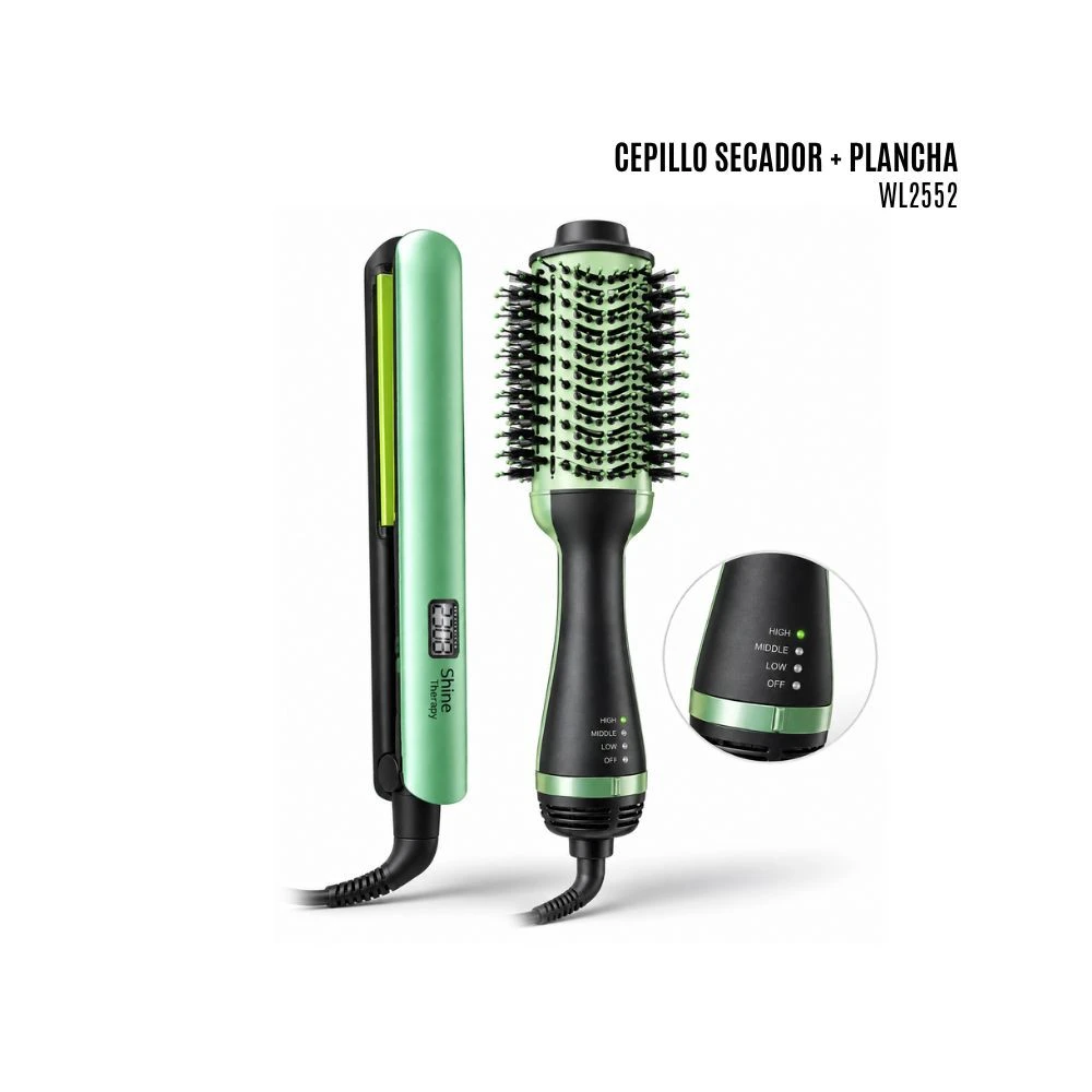 Kit 2 en 1 Shine Therapy WL2552 🥑💚: Cepillo Secador + Plancha Alisadora. 3