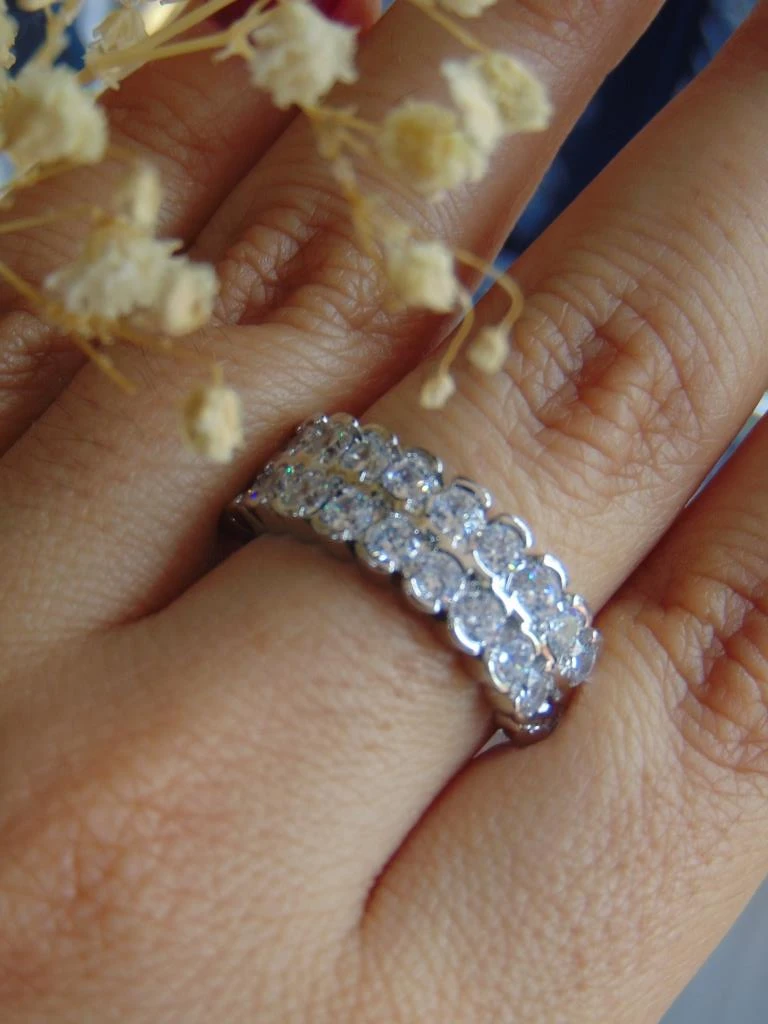 ANILLO ACERO PLATE 2 LINEAS CIRCONES REDONDOS  2