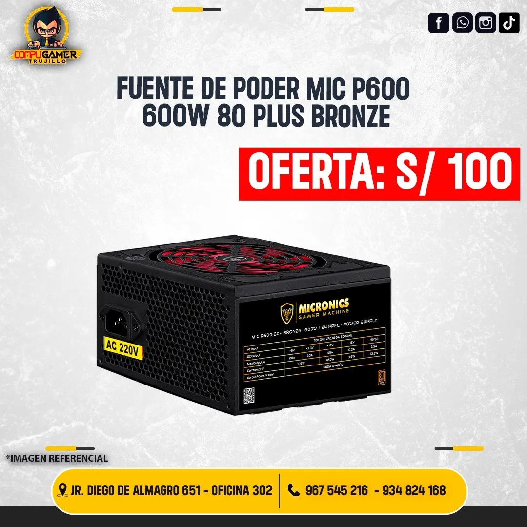 FUENTE DE PODER MICRONICS MIC P600 600W 80PLUS BRONZE