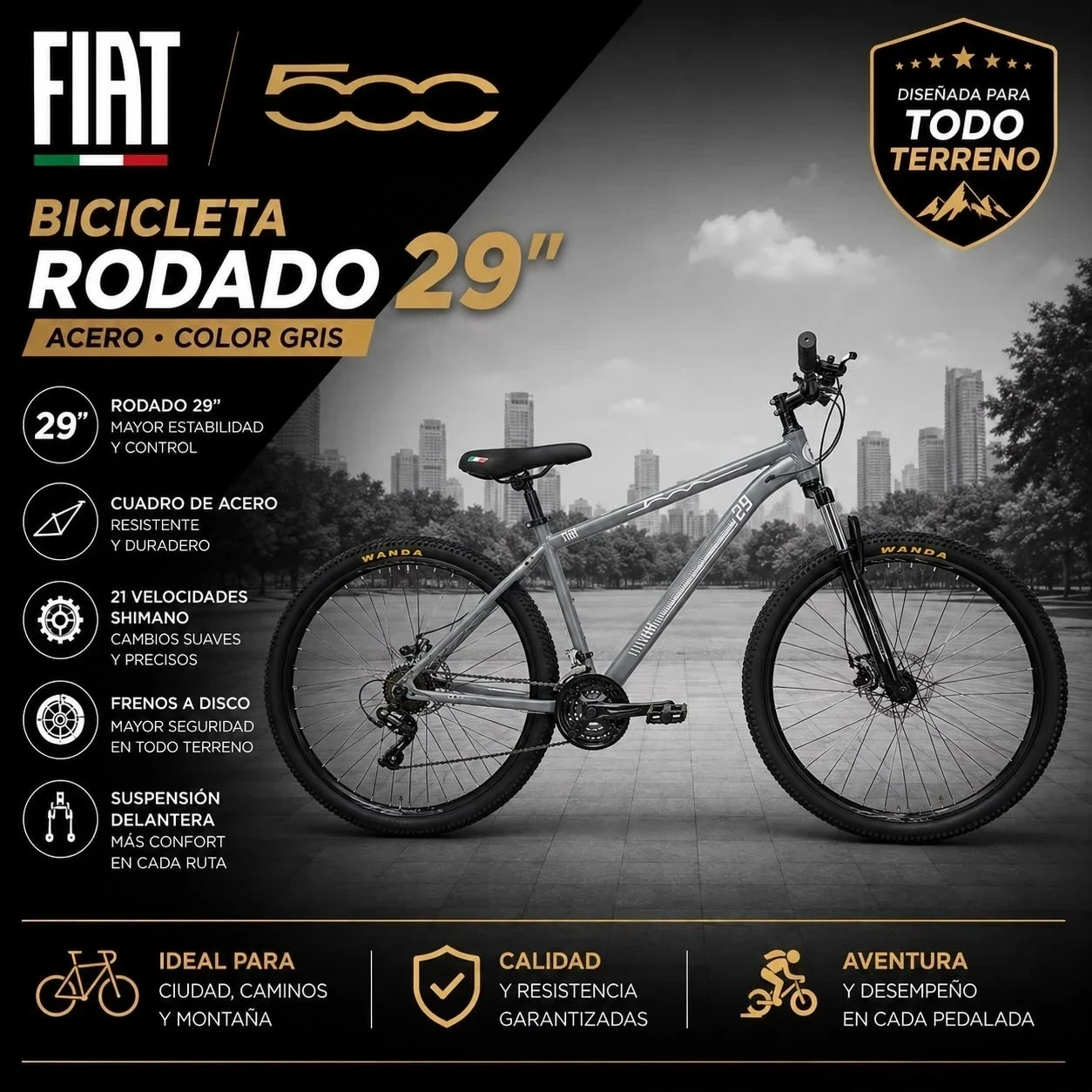 BICICLETA FIAT 500 ROD 29 ACERO LIVIANO 3