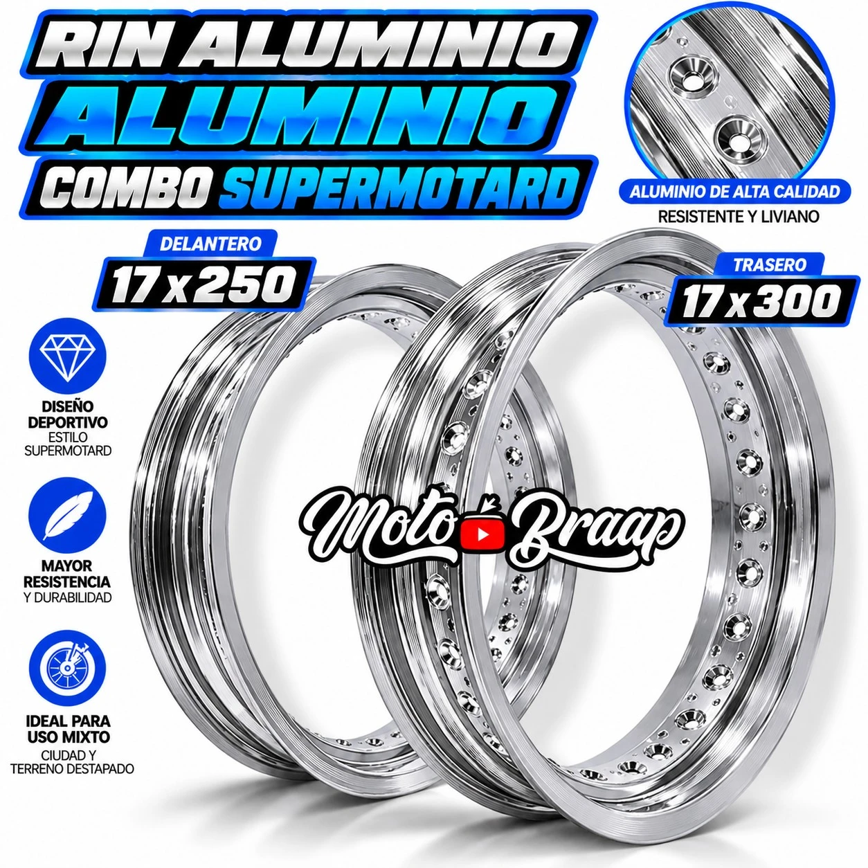 COMBO RINES SUPER MOTARD ALUMINIO EVOL 