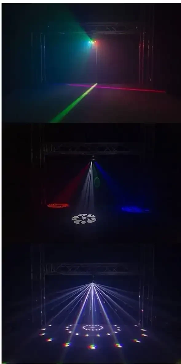 BeamZ Whirlwind, Efecto de luz DMX 3 en 1, 4 LED RGBW giratorios, 4 focos GOBO, Jelly Ball, 17 Canales DMX, Modo automático y de Audio, Shows preprogramados, Control Remoto Incluido 2