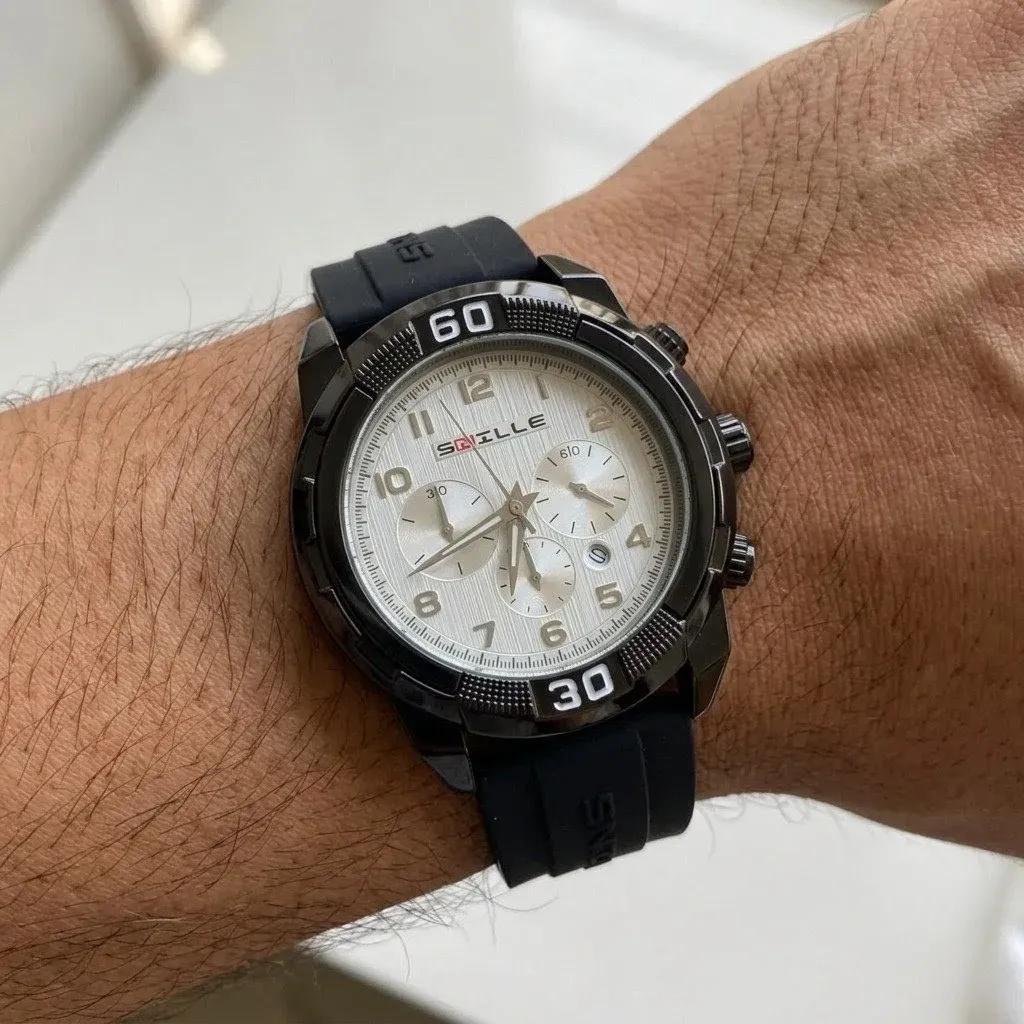 Reloj Snille Original Pulso Silicona Análogo Negro Blanco 2