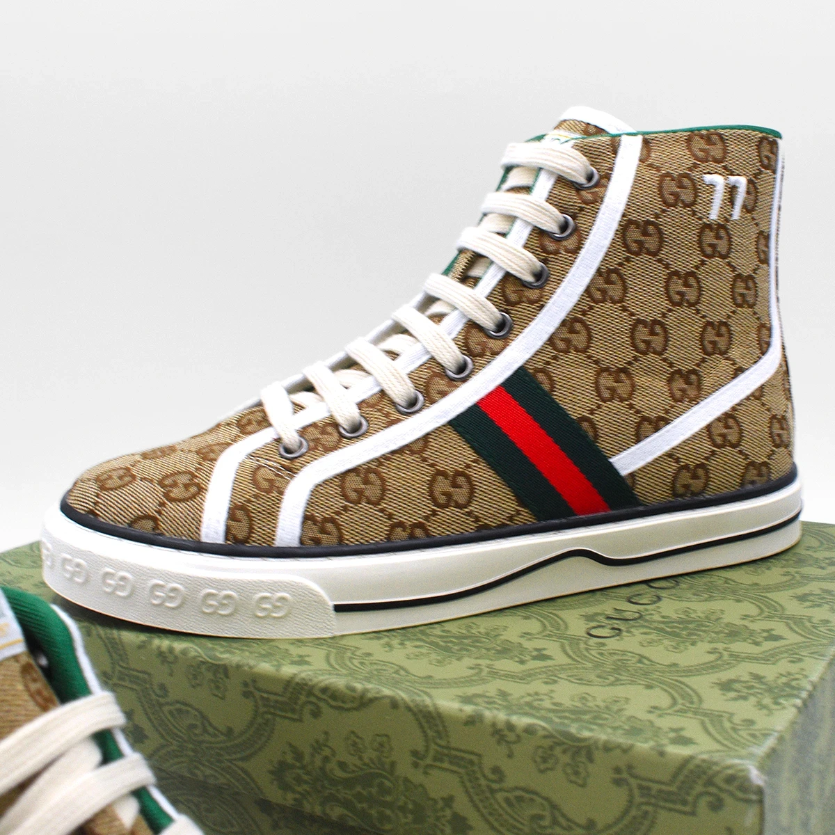 Gucci Tennis 1977 Lona Caña Alta Beige GG Estampado 8