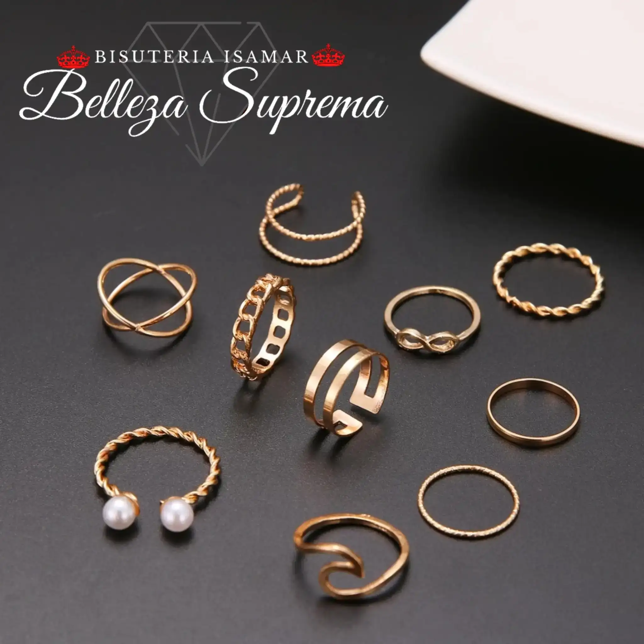 SET DE ANILLOS DORADOS PERLAS CADENAS PIEDRAS MÍNIMALISTAS 20 3