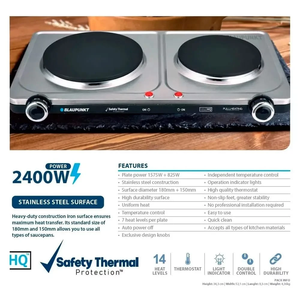 Anafe eléctrico doble Blaupunkt