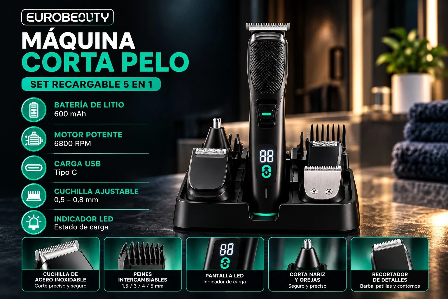 MÁQUINA CORTA PELO EUROBEAUTY 5 EN 1