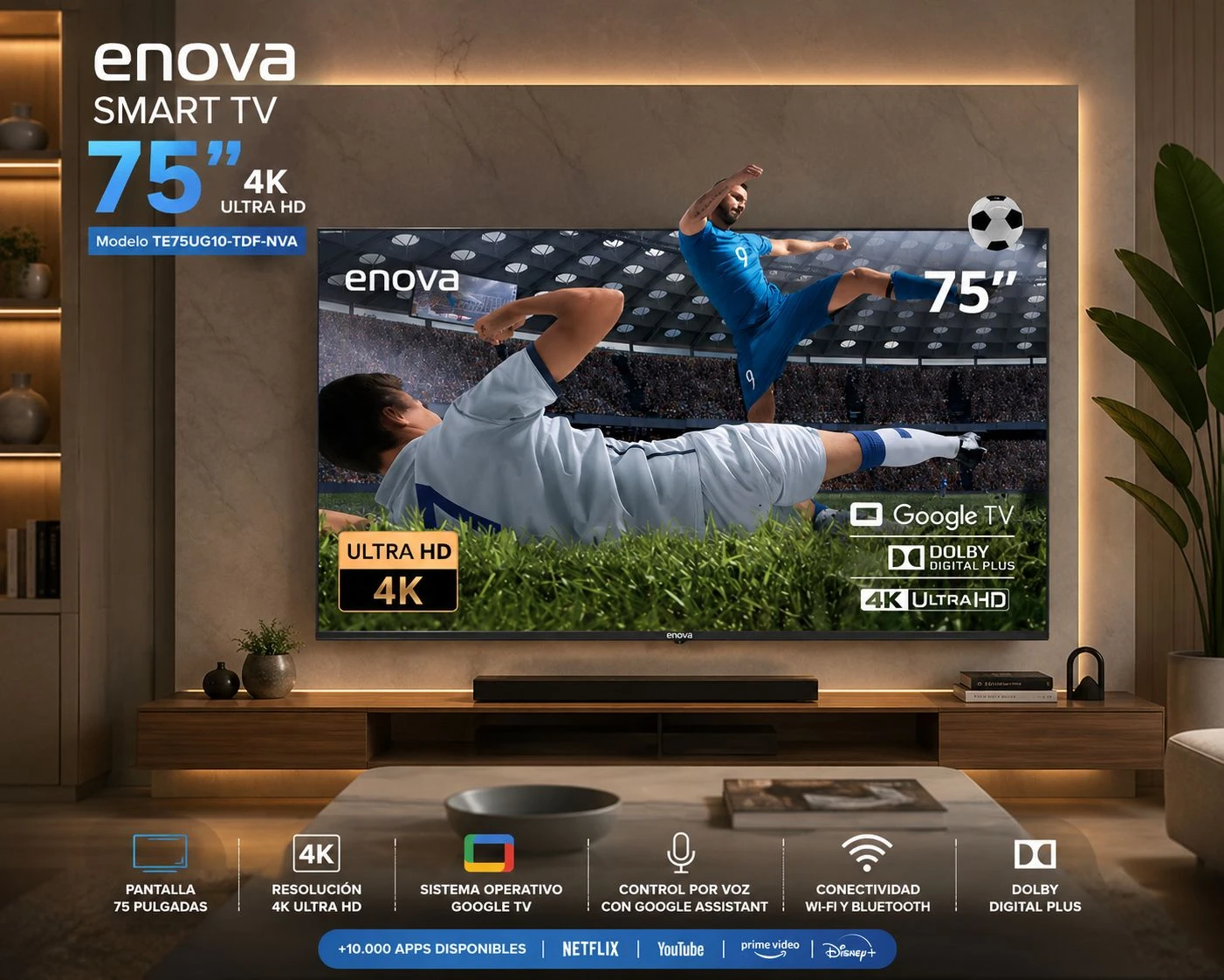 SMART TV 75"ENOVA 4K CON GOOGLE TV