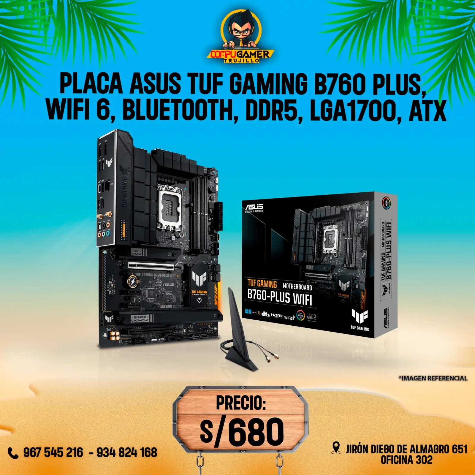 PLACA ASUS TUF GAMING B760 PLUS, WIFI 6, BLUETOOTH, DDR5, LGA1700, ATX 