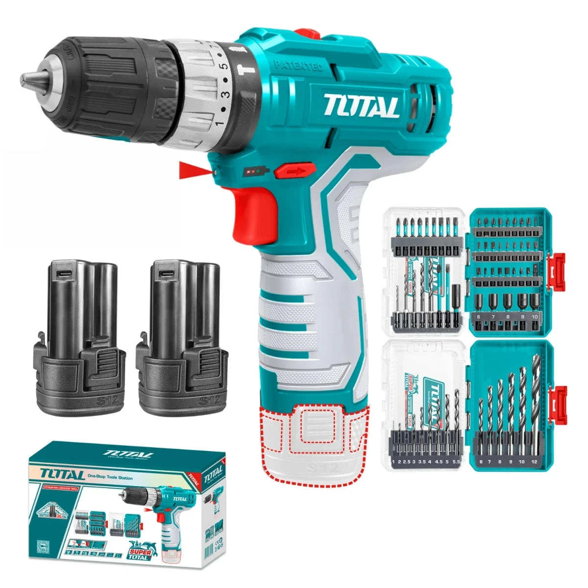 TOSLI241197 Taladro percutor 20nm 12v + set de brocas total 3