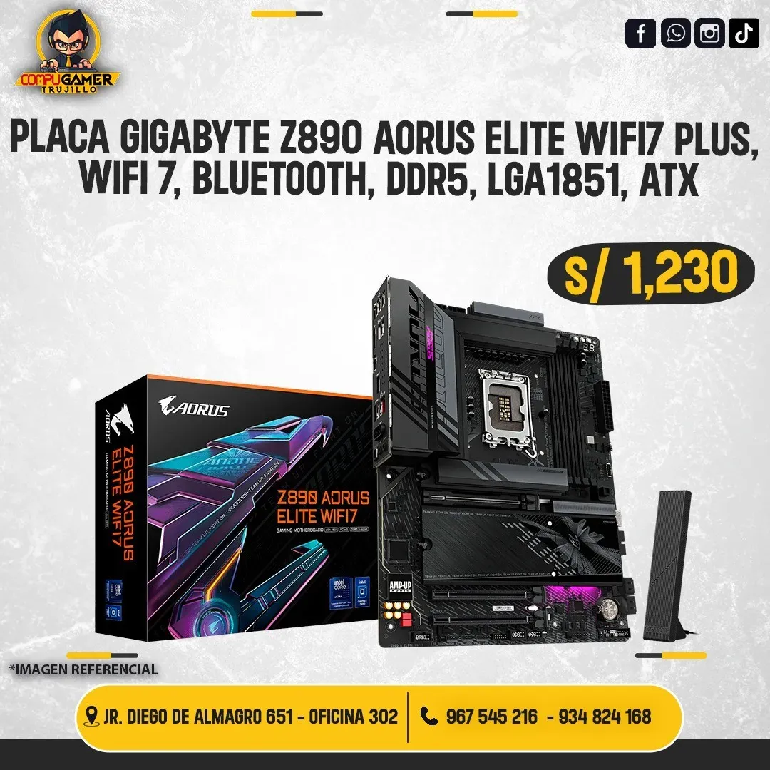 PLACA GIGABYTE AORUS ELITE Z890 WIFI7 PLUS, BLUETOOTH, DDR5, LGA1851, ATX