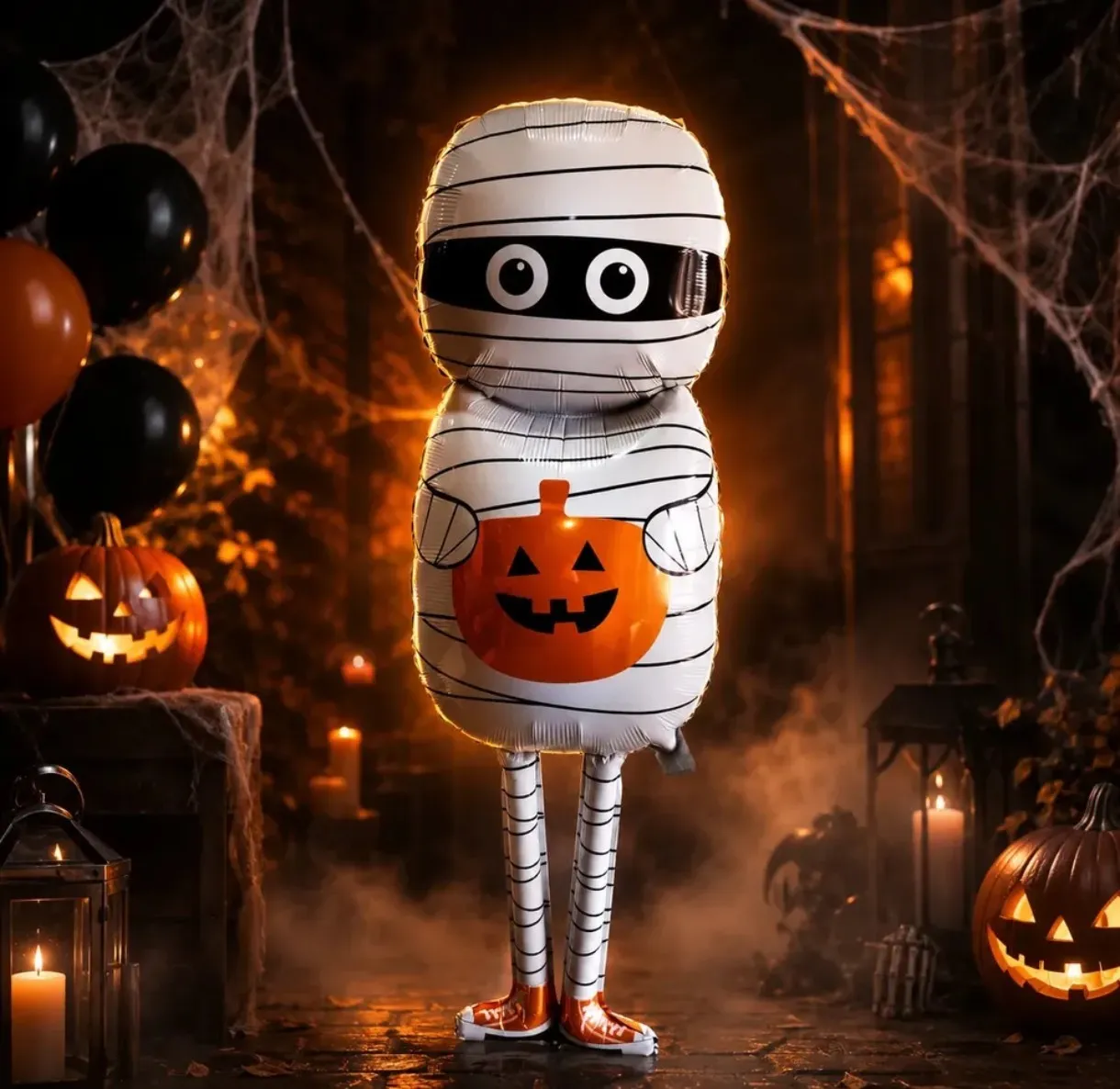 Globo metalizado grande momia con calabaza 44x123cm 3