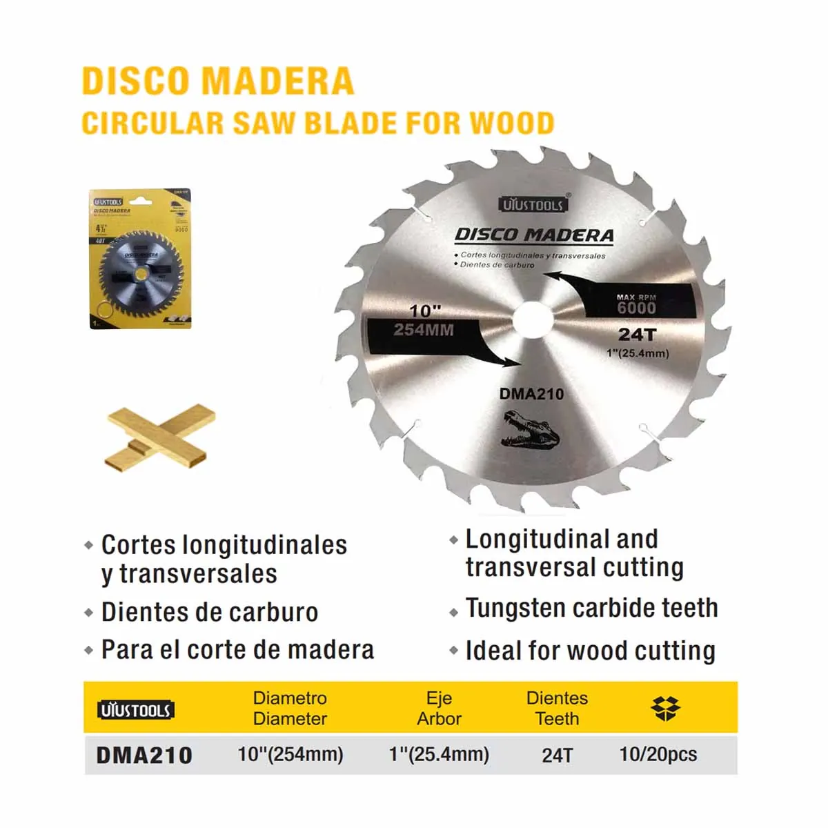 DISCO CORTE MADERA 10" x 24 Teeth UYUST (254mm)