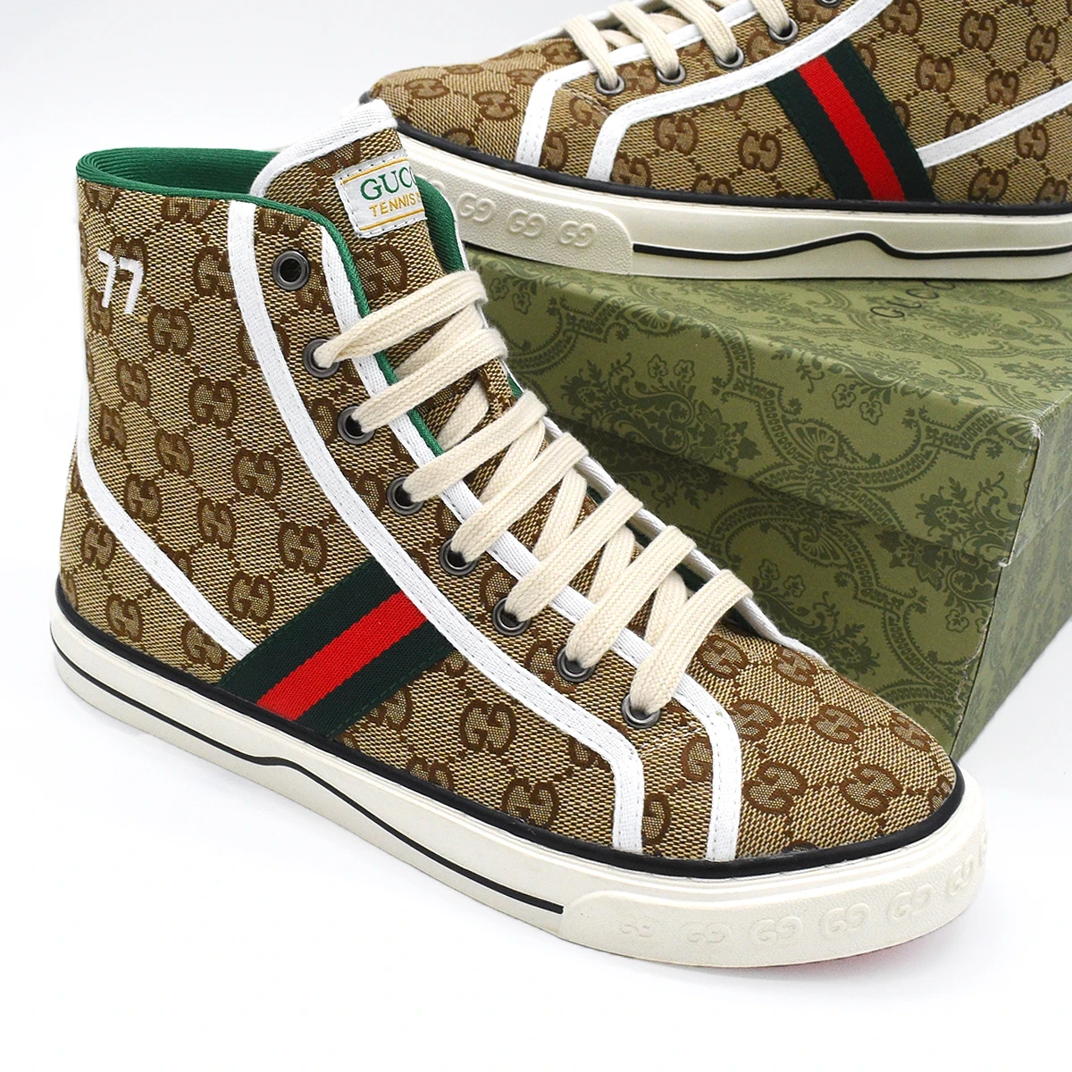 Gucci Tennis 1977 Lona Caña Alta Beige GG Estampado 10