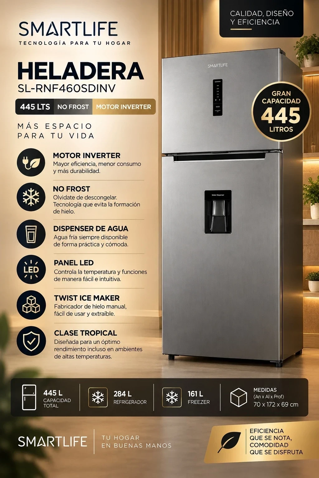 HELADERA SMARTLIFE NO FROST INVERTER 445L CONSULTAR DISPONIBILIDAD CON EL VENDEDOR