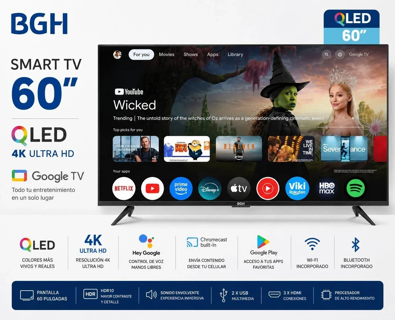 Smart TV BGH 60" QLED Google TV