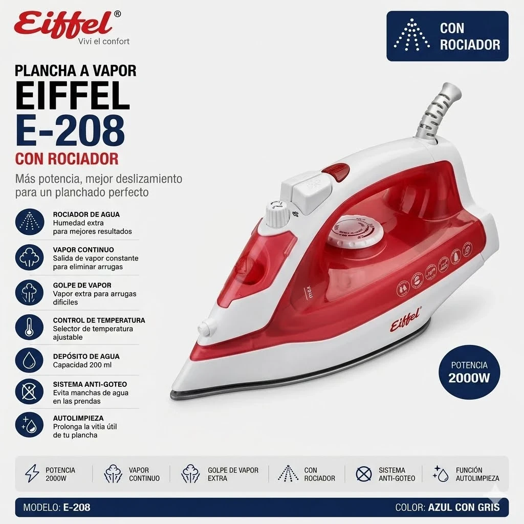 👕 *PLANCHA A VAPOR EIFFEL E-208 C/ROCIADOR