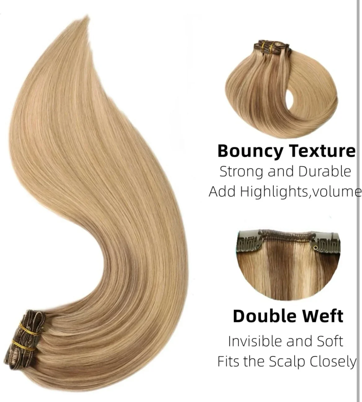 Extensiones de cabello humano Remy con pinzas, 16 pulgadas, 6 unidades, 120g, balayage, color marrón ceniza a rubio caramelo, extensiones de cabello humano con clip #10/16/16,  3