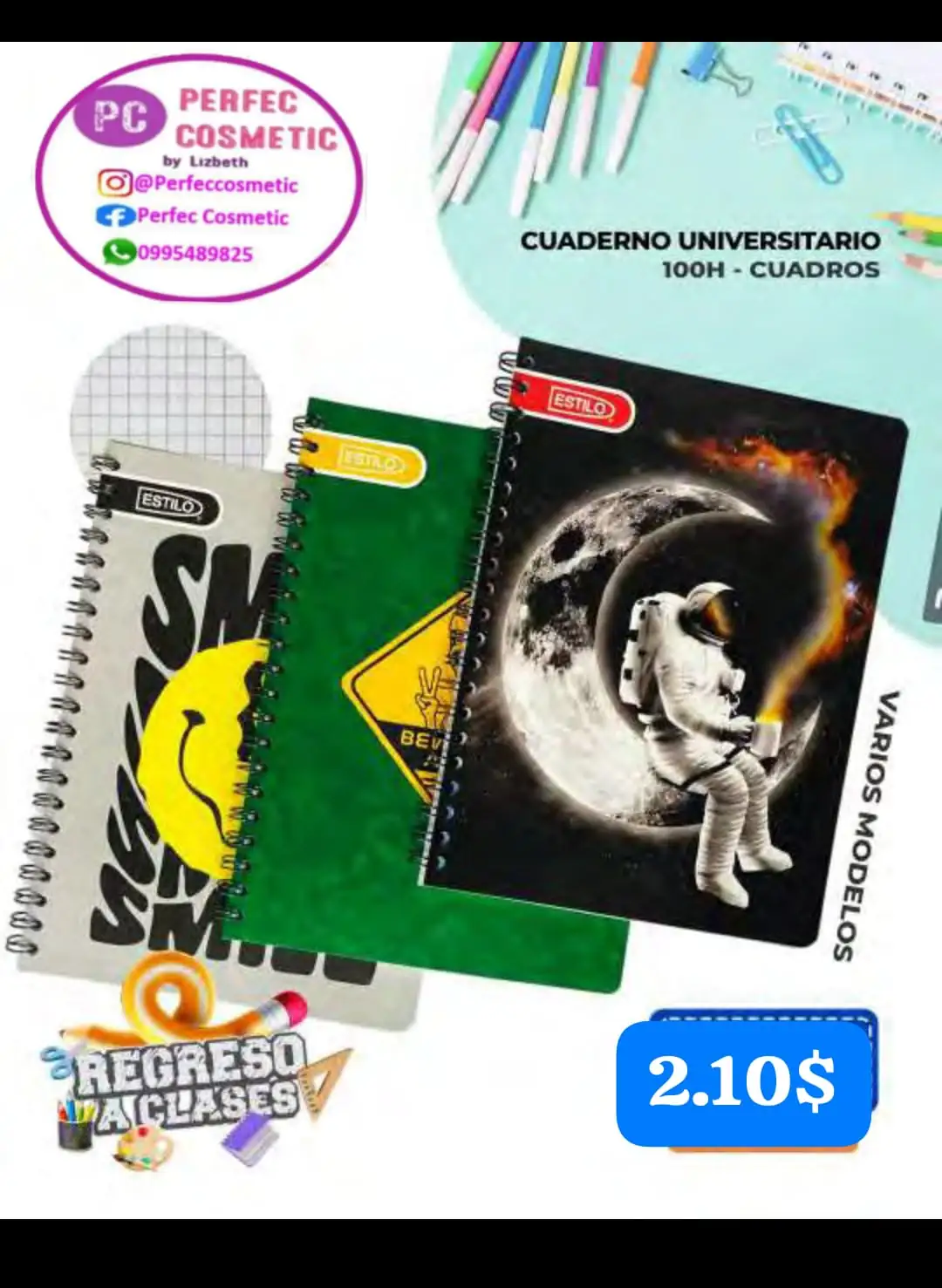 Cuaderno universitario 100 hojas cuadros  2