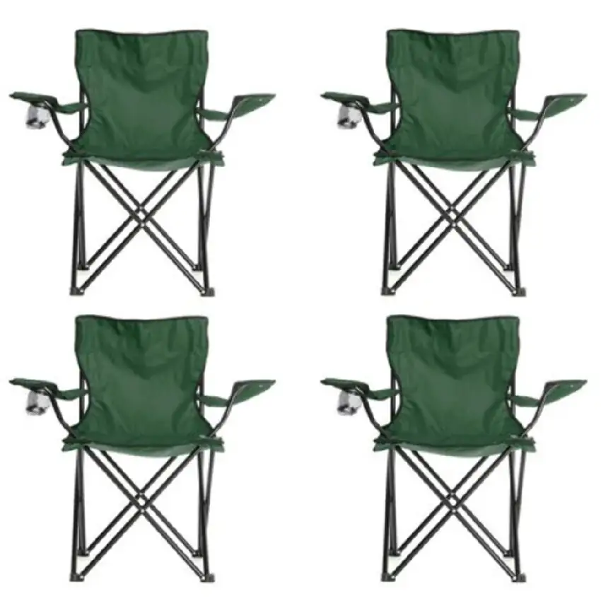 Cuatro sillas Plegables Playa, exteriores, camping, funda, Portavasos. Verde 