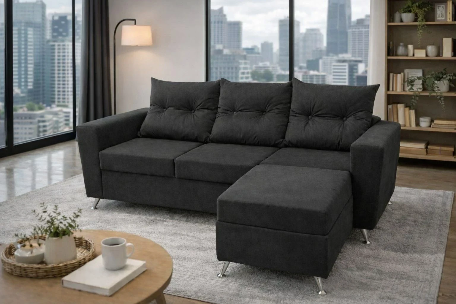 SILLON 3 CUERPOS COLOR GRIS OSCURO 1.80 X 80CM C/CAMASTRO 