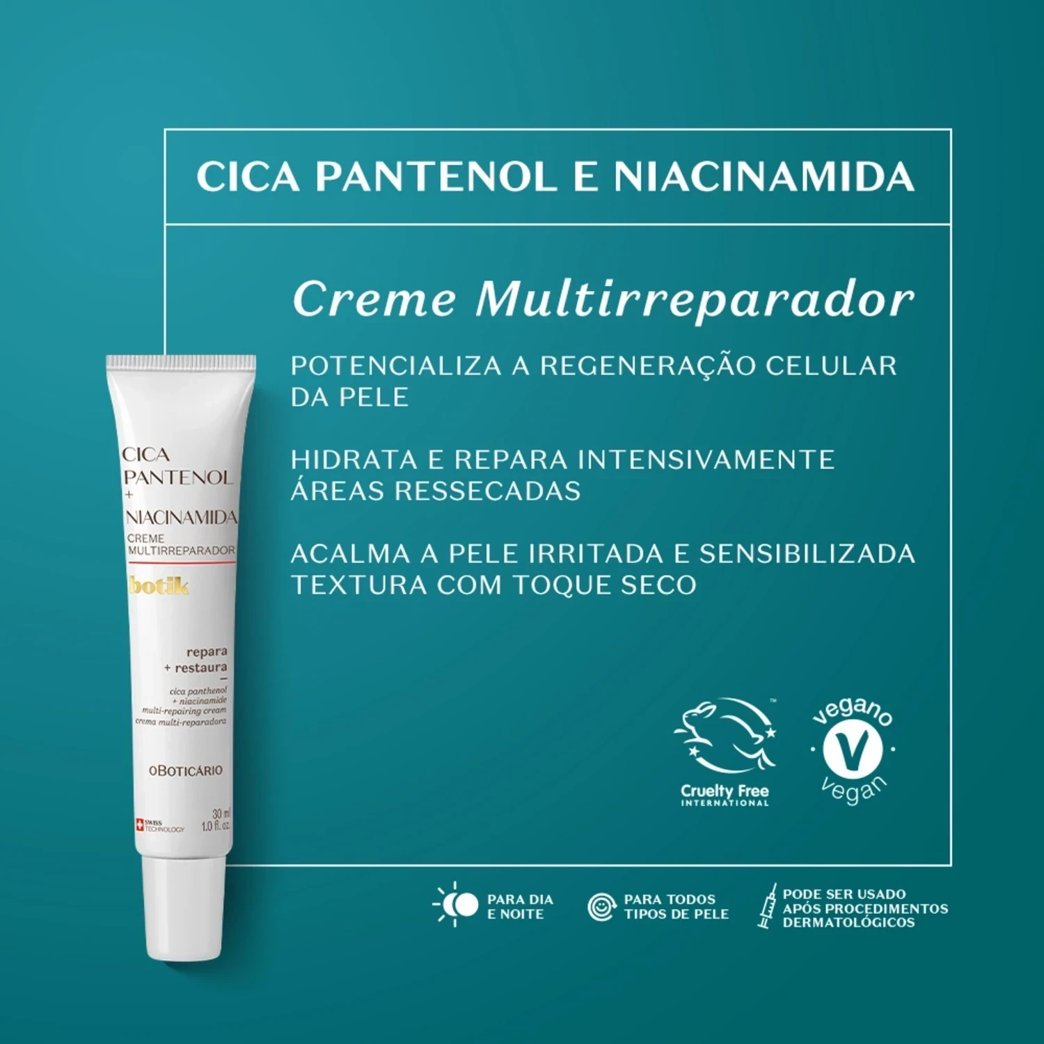 Botik Crema Multirreparador Cica Pantenol + Niacinamida, 30ml 2