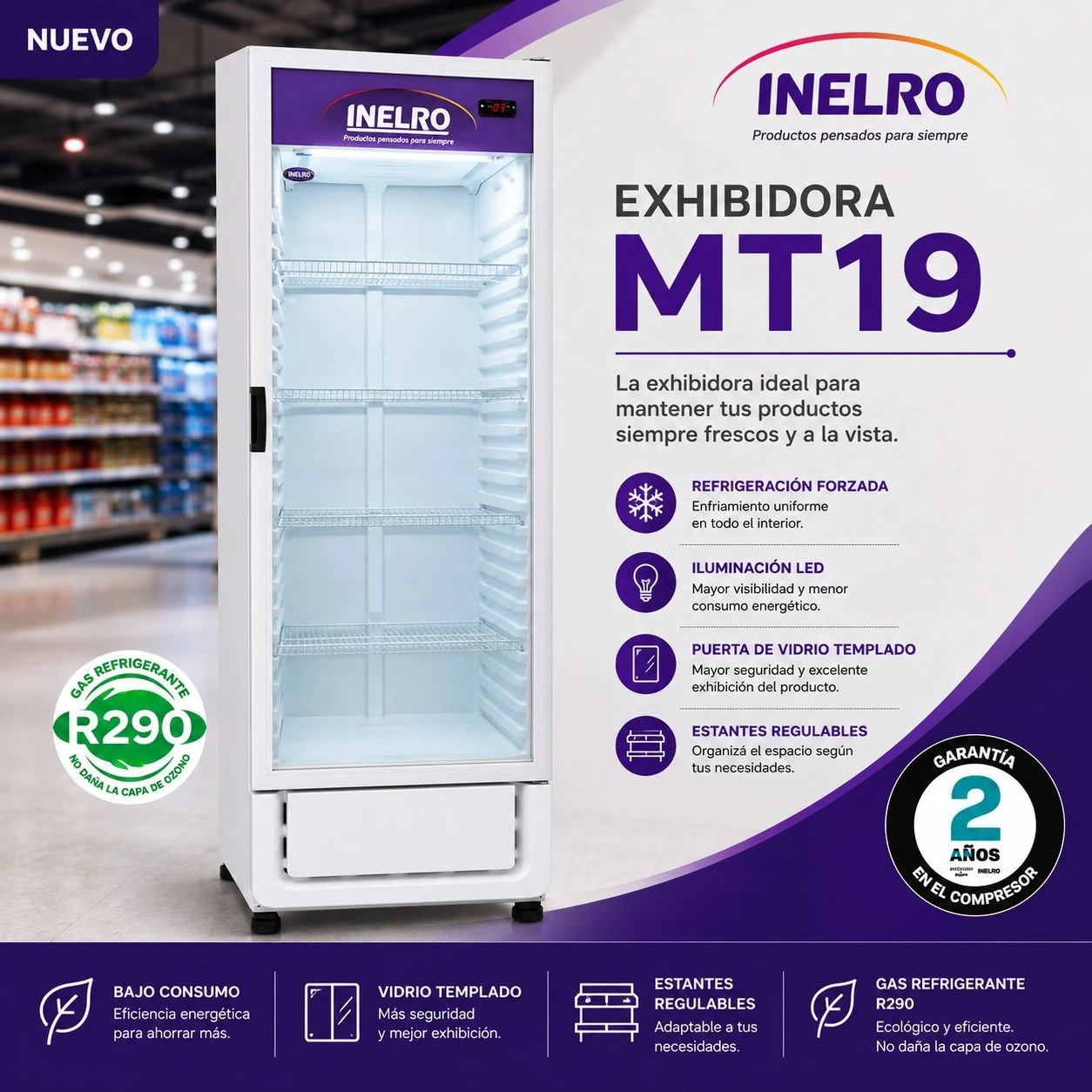 Heladera Exhibidor Vertical Inelro 1 Puerta MT-19 R290 560 L