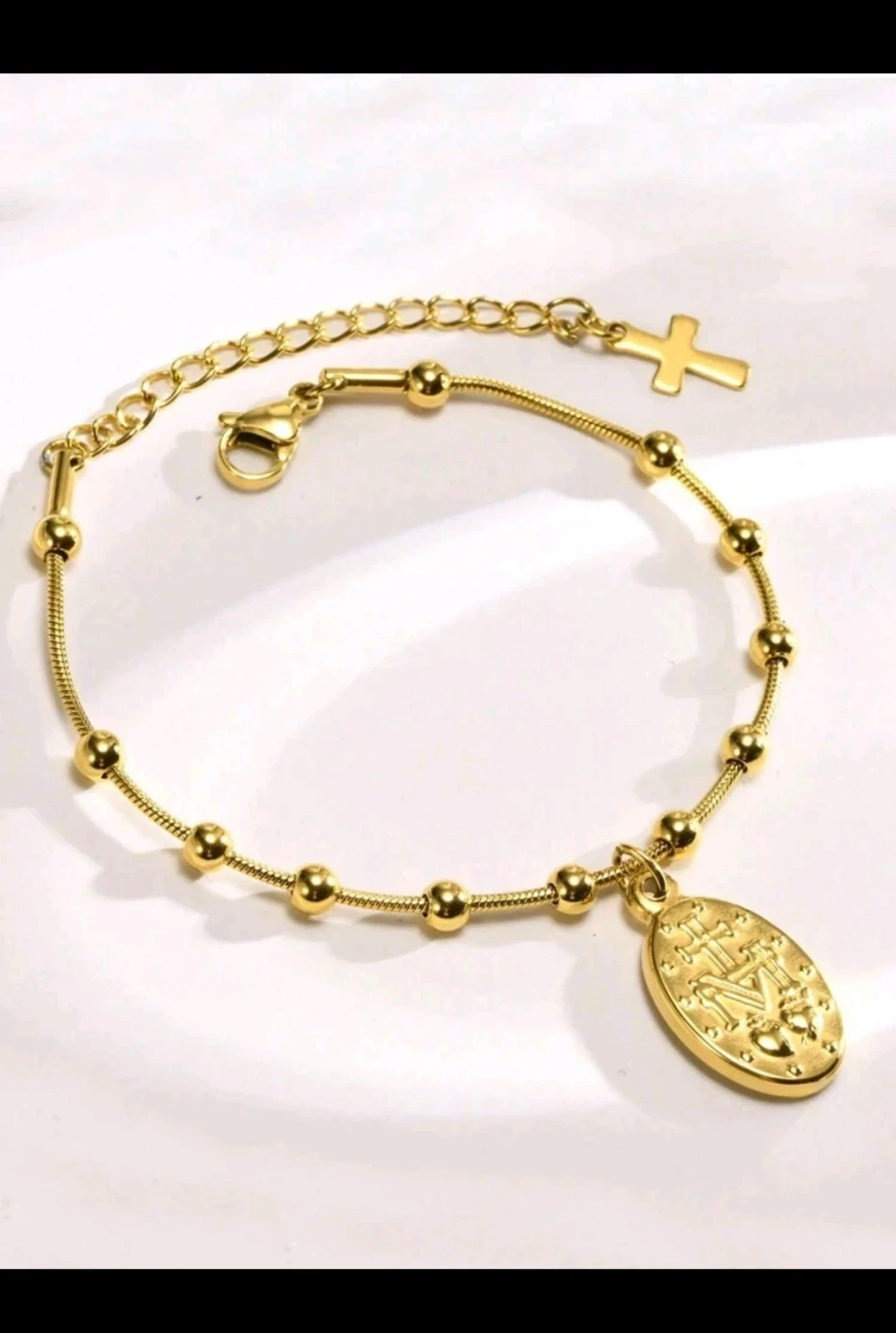 Pulsera de Acero Inoxidable con Baño de Oro - Virgen Maria 6