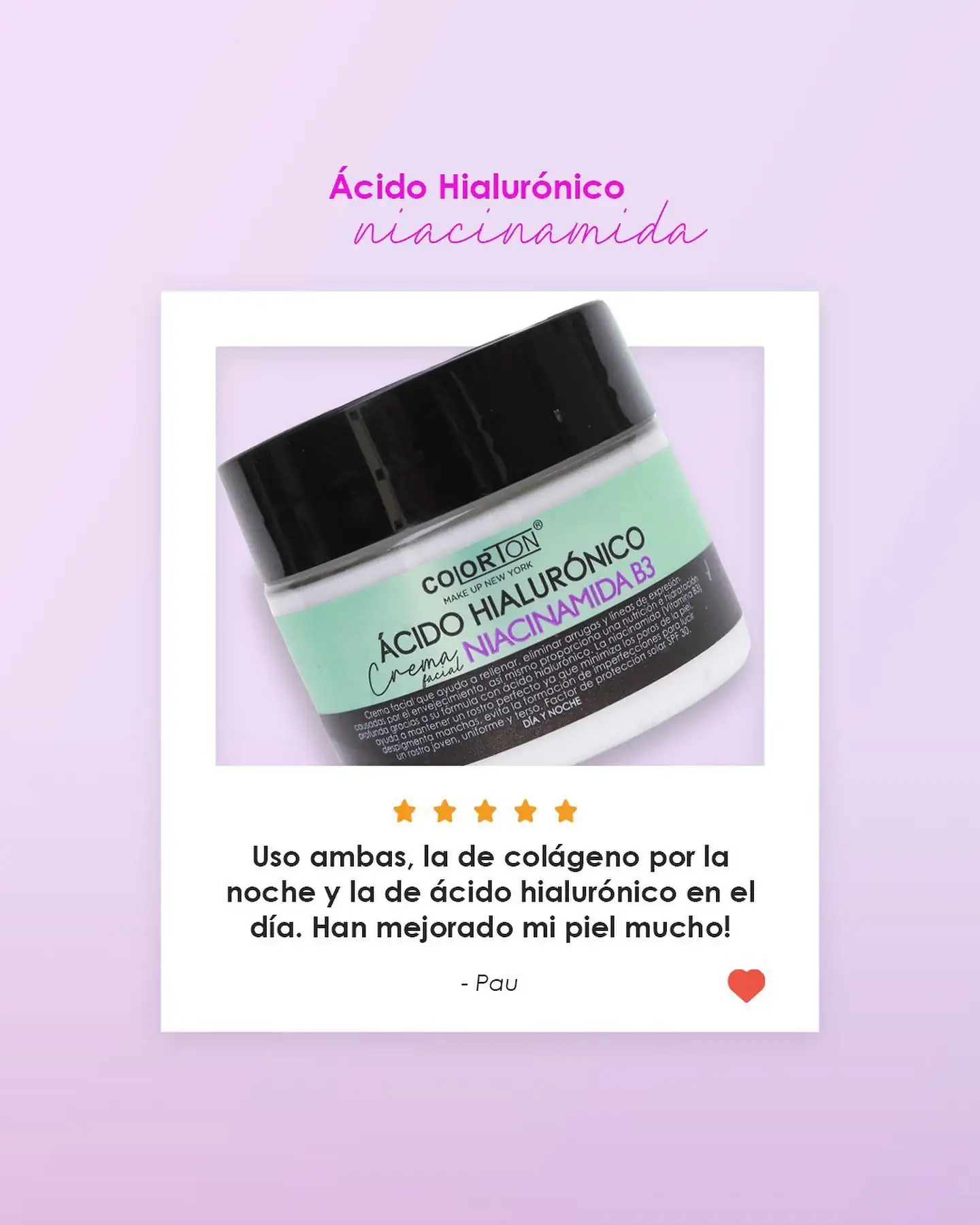 Crema fácil Ácido Hialurónico & Niacinamida B3- Colortón 