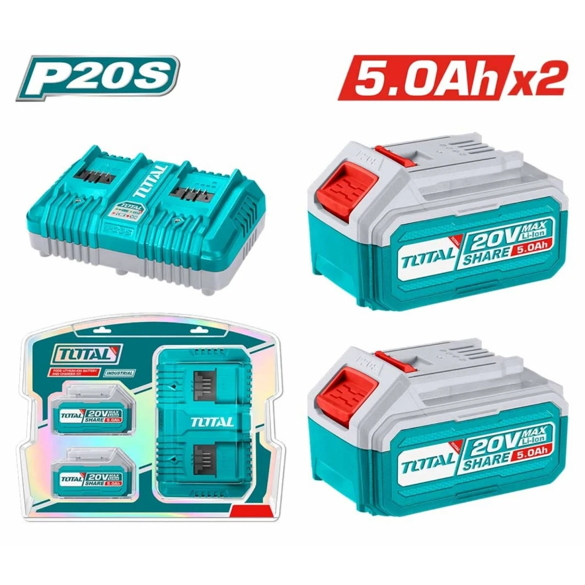 Combo 2 baterías 5ah + cargador industrial total SKU: TFBCPK2425