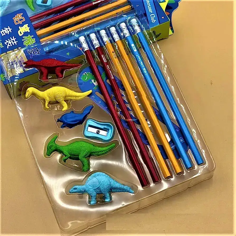 KIT LÁPICES DE COLORES DINOSAURIO 13 PIEZAS 