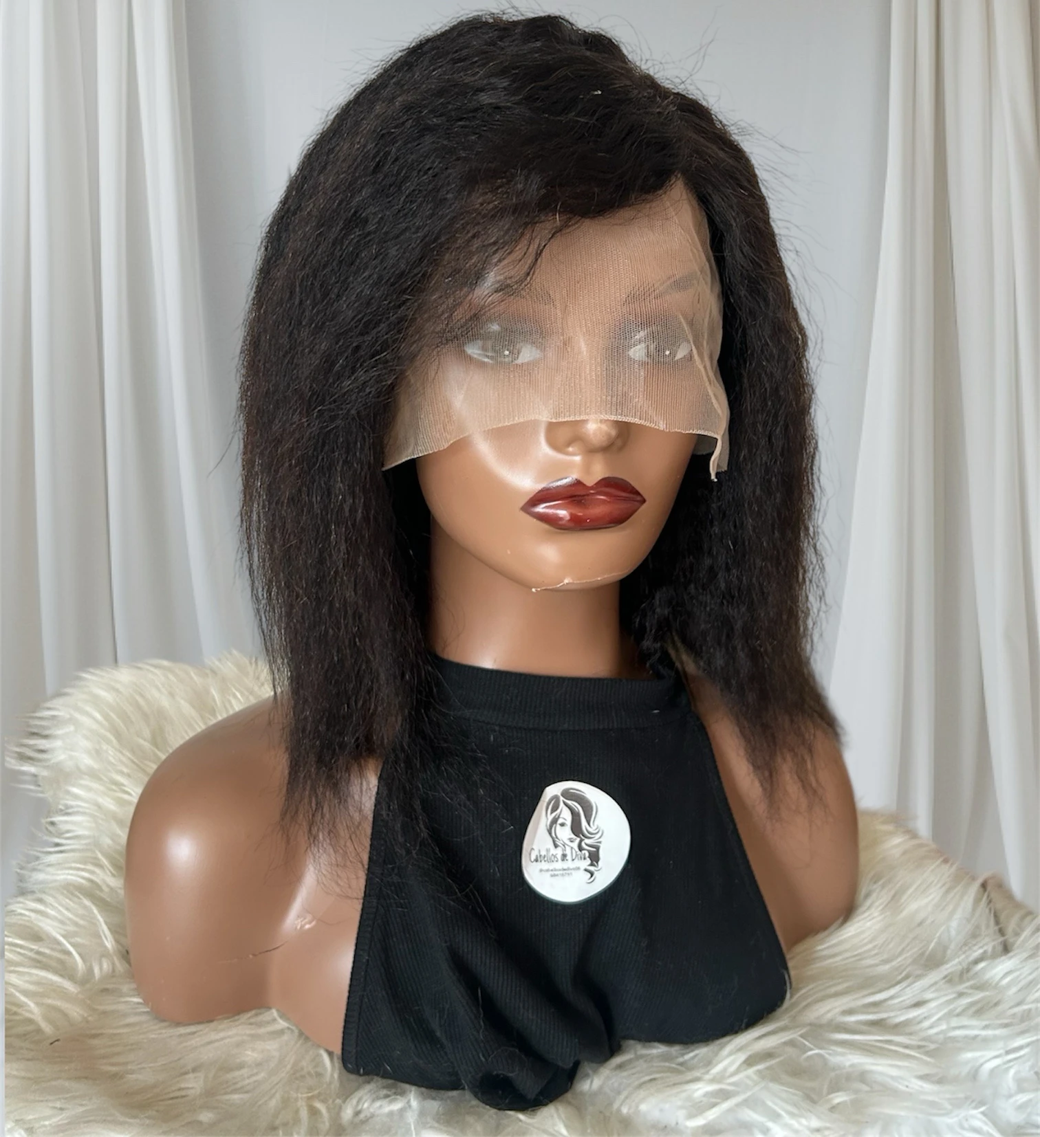 Peluca  cabello humano yaki ,14 pulgada, ,frontla 4x4  2