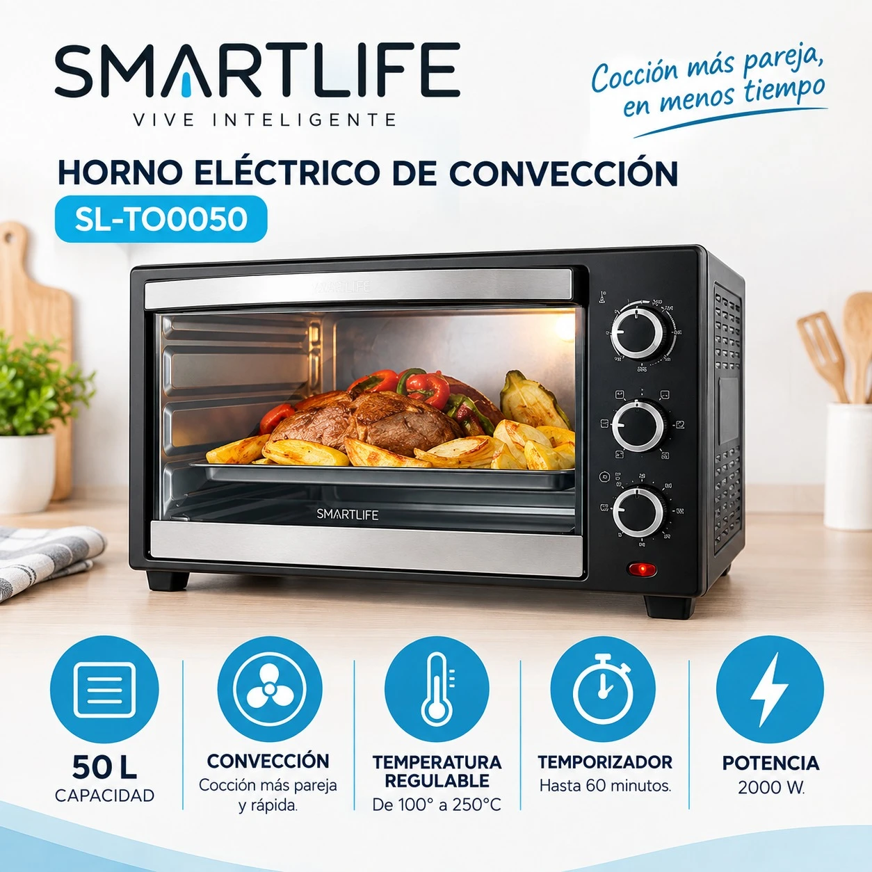 HORNO ELÉCTRICO DE CONVECCIÓN 50LT SMARTLIFE SL-TO0050PN