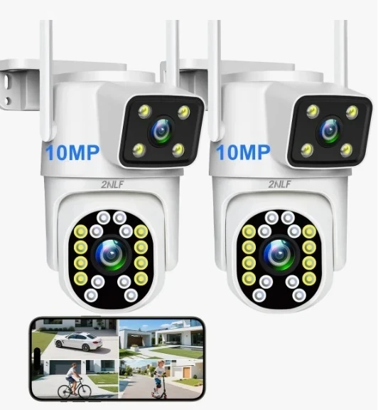 2nlf 2pcs Doble Lente Cámara De Seguridad Exterior Wifi Hd