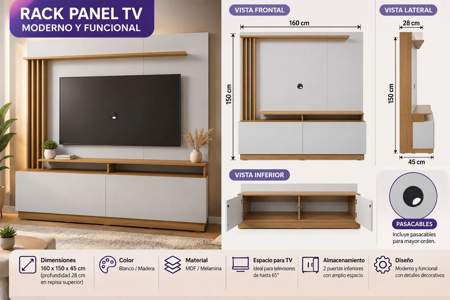 RACK PANEL TV *CONSULTA DISPONIBILIDAD CON EL VENDEDOR*