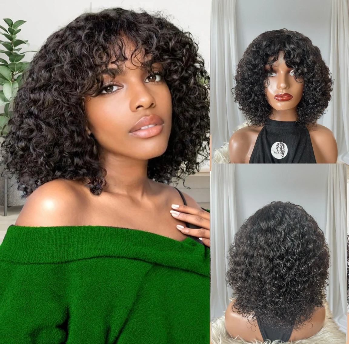Peluca Rizada de cabello humano 