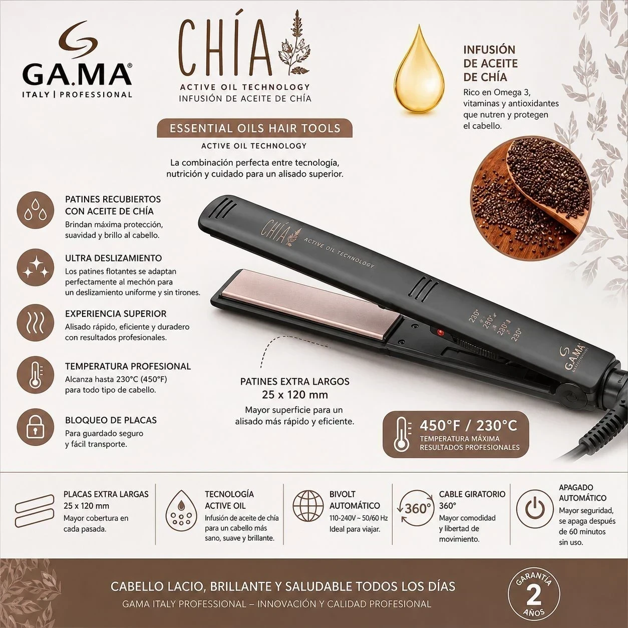 Planchita De Pelo Gama Chia Elegance Con Aceite De Chia