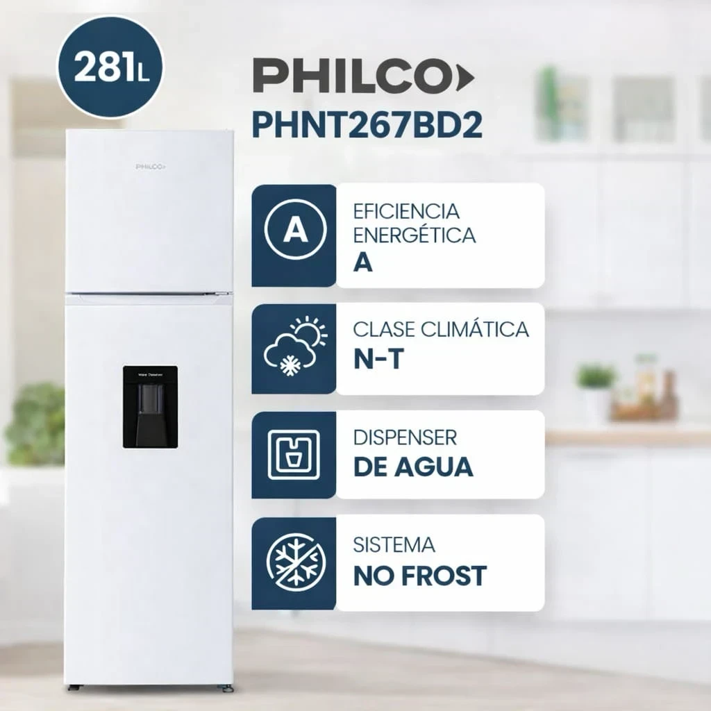 HELADERA PHILCO 281LTS PHNT267BD2 NO FROST C/DISPENSER