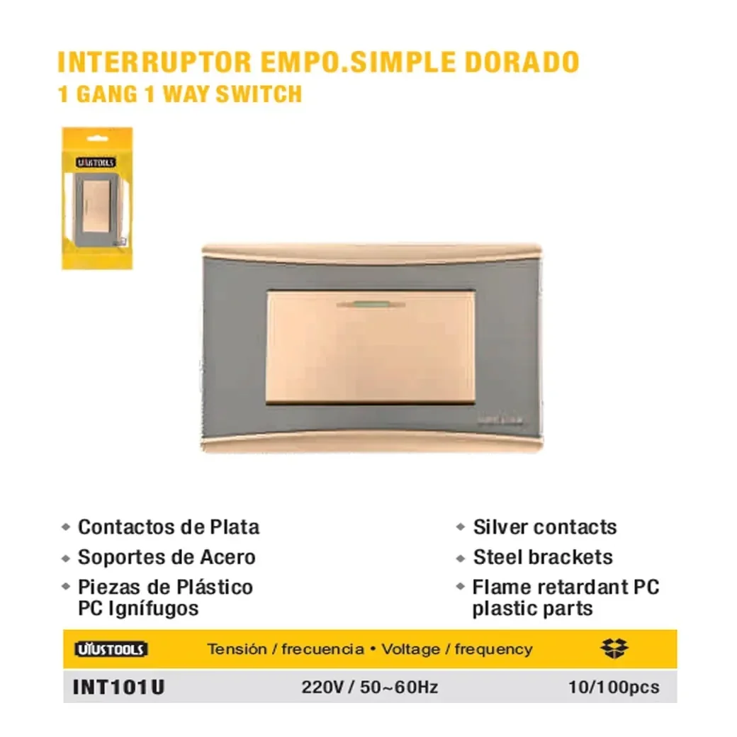 PLACA INTERRUP SIMPLE dorado UYUST ** 220V/60Hz